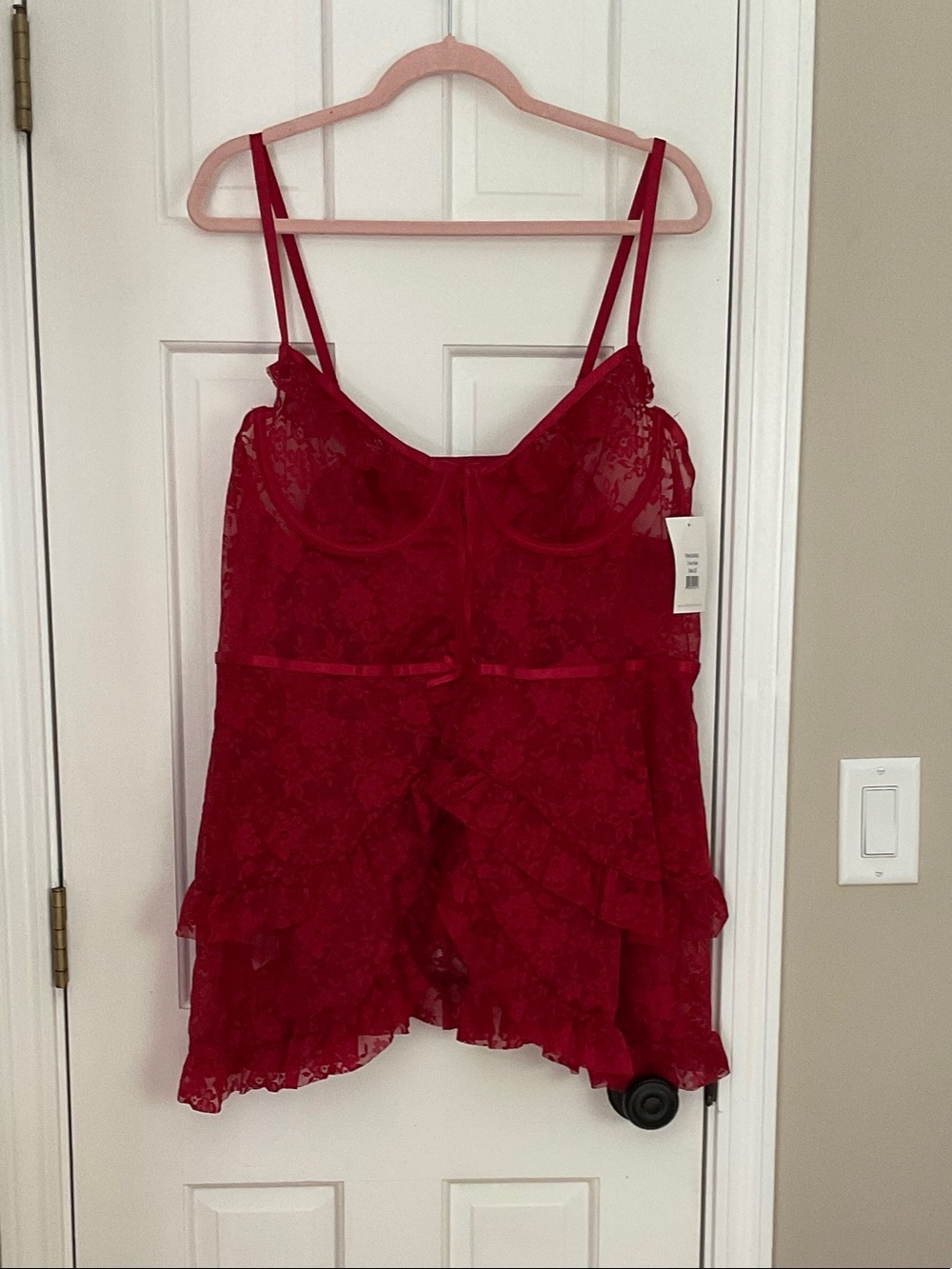 Lace Ruffle Chemise with Underwire in Burgundy